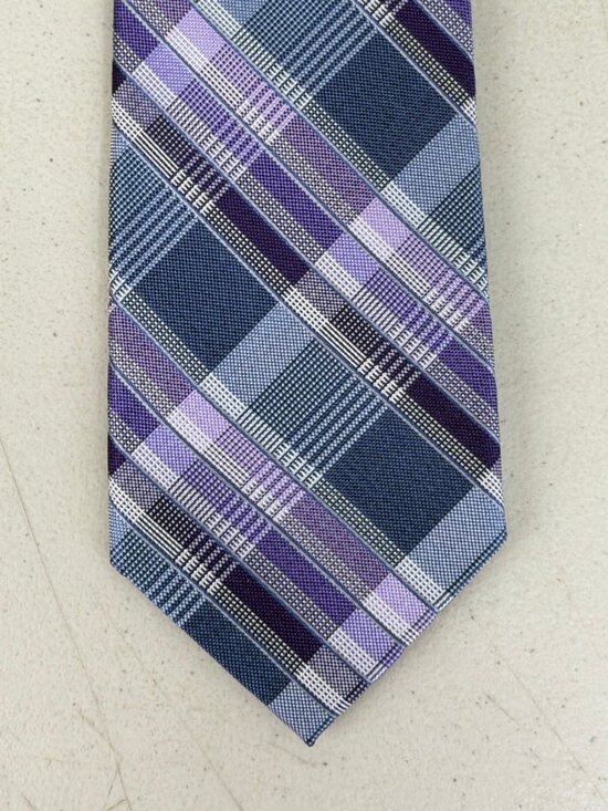 Pronto Uomo Other - Vintage Plaid Silk Tie 90s Blue Purple Tartan Patterned Neckwear Mens Necktie